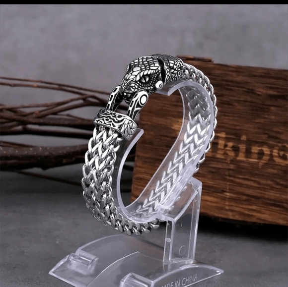 Other - Nordic Viking Stainless Steel Snake Head Men Bracelet 9"